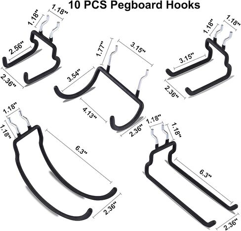 Black Pegboard Hooks Peg Board Tool Utility Hooks Peg Board Organizer Accessories 1/4 Pegboard Accessories Peg Board Hooks for Hanging Wall Control Pegboard Screwdriver Holder Peg Hooks 10 Pcs in Saudi Arabia