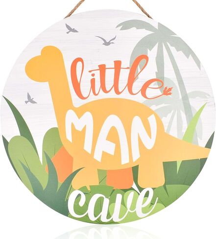 Little Man Cave Sign, Wooden Round Door Sign for Little Boy Nursery Room Wall Art, Wood Baby Toddler Kids Bedroom Living Room Hanging Rustic Wood Sign Decor, Toddler Boy Room Decor -Dinosaur in Kuwait