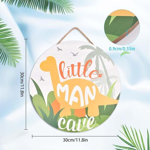 Little Man Cave Sign, Wooden Round Door Sign for Little Boy Nursery Room Wall Art, Wood Baby Toddler Kids Bedroom Living Room Hanging Rustic Wood Sign Decor, Toddler Boy Room Decor -Dinosaur in Kuwait