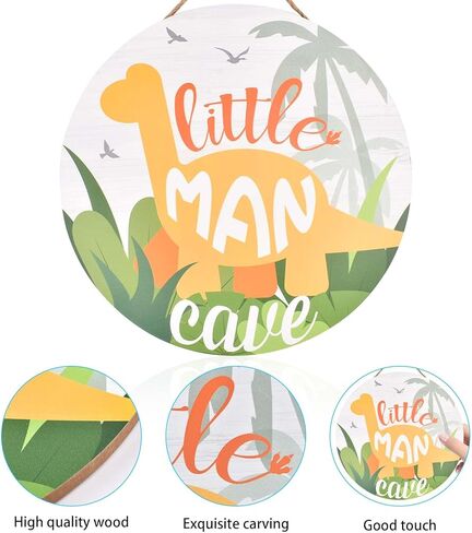 Little Man Cave Sign, Wooden Round Door Sign for Little Boy Nursery Room Wall Art, Wood Baby Toddler Kids Bedroom Living Room Hanging Rustic Wood Sign Decor, Toddler Boy Room Decor -Dinosaur in Kuwait
