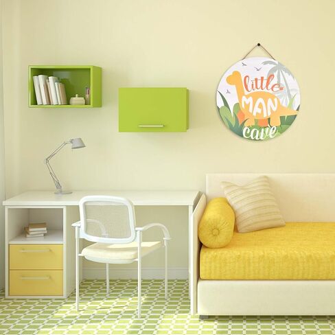 Little Man Cave Sign, Wooden Round Door Sign for Little Boy Nursery Room Wall Art, Wood Baby Toddler Kids Bedroom Living Room Hanging Rustic Wood Sign Decor, Toddler Boy Room Decor -Dinosaur in Kuwait