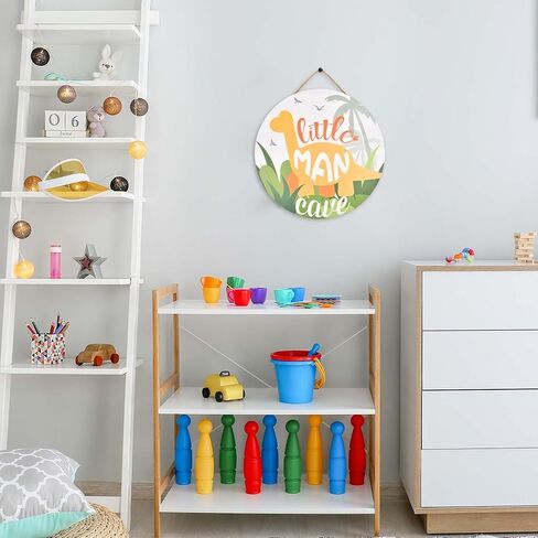 Little Man Cave Sign, Wooden Round Door Sign for Little Boy Nursery Room Wall Art, Wood Baby Toddler Kids Bedroom Living Room Hanging Rustic Wood Sign Decor, Toddler Boy Room Decor -Dinosaur in Kuwait