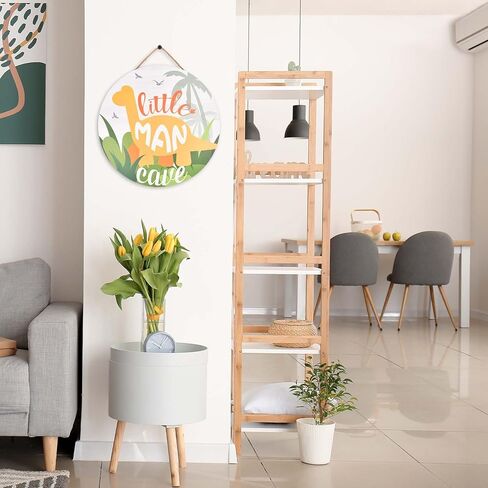 Little Man Cave Sign, Wooden Round Door Sign for Little Boy Nursery Room Wall Art, Wood Baby Toddler Kids Bedroom Living Room Hanging Rustic Wood Sign Decor, Toddler Boy Room Decor -Dinosaur in Kuwait