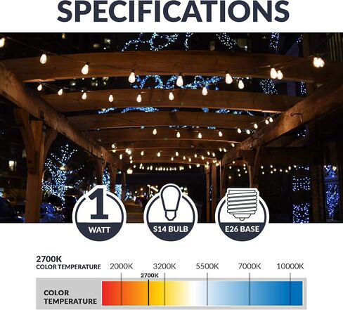 Newhouse Lighting S14LED15P Outdoor Weatherproof 1W (11W Equivalent) Shatter-Resistant S14 LED Replacement String Light Bulbs, Warm White 2700K, Standard E26 Base, 15-Pack in Saudi Arabia