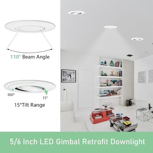 5/6 Inch Retrofit Gimbal LED Recessed Downlight,Angled Adjustable,5CCT Selectable 2700K/3000K/3500K/4000K/5000K Adjustable Recessed Lighting,13W=60W,800LM,Can Light Dimmable,E26,4Pack in Saudi Arabia