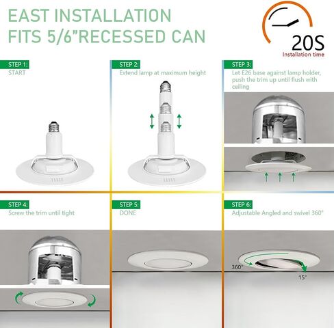 5/6 Inch Retrofit Gimbal LED Recessed Downlight,Angled Adjustable,5CCT Selectable 2700K/3000K/3500K/4000K/5000K Adjustable Recessed Lighting,13W=60W,800LM,Can Light Dimmable,E26,4Pack in Saudi Arabia