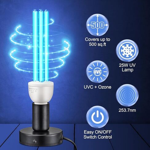 ضوء الأشعة فوق البنفسجية 25 وات، مصباح UVC مع قاعدة E27 ومصباح UVC بديل، لمبة إضاءة UV للطابق السفلي/غرفة النوم/المطبخ، مع الأوزون in Kuwait