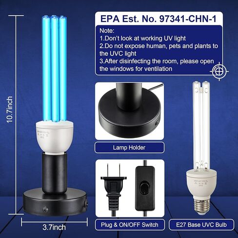 ضوء الأشعة فوق البنفسجية 25 وات، مصباح UVC مع قاعدة E27 ومصباح UVC بديل، لمبة إضاءة UV للطابق السفلي/غرفة النوم/المطبخ، مع الأوزون in Kuwait