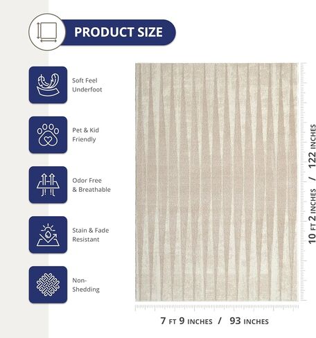 سجادة Abani Terra Cream مقاس 2 × 3 بوصة لغرفة المعيشة وغرفة النوم - نمط خطوط عمودية - متينة وسهلة التنظيف in Saudi Arabia