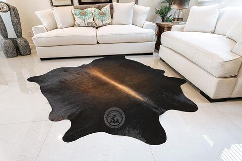 سجادة Sunshine Cowhides 100% من جلد البقر البني الداكن الأصلي - سجادة جلد حيوان على الطراز الحديث وسجادة أرضية لغرفة المعيشة وغرفة النوم والمطبخ والمزيد - كبيرة جدًا (6x7-8 قدم) in Kuwait