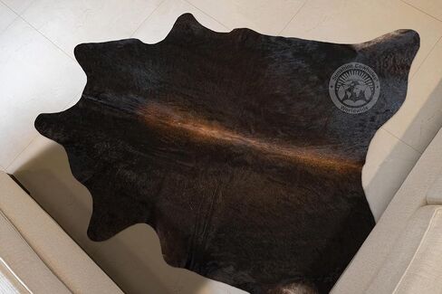 سجادة Sunshine Cowhides 100% من جلد البقر البني الداكن الأصلي - سجادة جلد حيوان على الطراز الحديث وسجادة أرضية لغرفة المعيشة وغرفة النوم والمطبخ والمزيد - كبيرة جدًا (6x7-8 قدم) in Kuwait