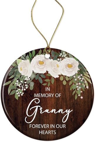 زينة في ذكرى الجدة إلى الأبد في قلوبنا - زينة عيد الميلاد التذكارية لعيد الميلاد من Granny Angel Loving - هدية ذاكرة لفقد الجدة - زينة سيراميك تذكارية مطبوعة على كلا الجانبين، أبيض in Kuwait
