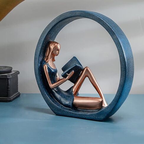 تمثال راتنج فتاة القراءة، منحوتة دائرية لفتاة اليوغا، هدية تمثال صغير لمعلمي القراء للمكتب، الخزانة، رف الكتب، ديكور المنزل المكتبي (الحجم: 8.07 × 8.07 بوصة) in Kuwait