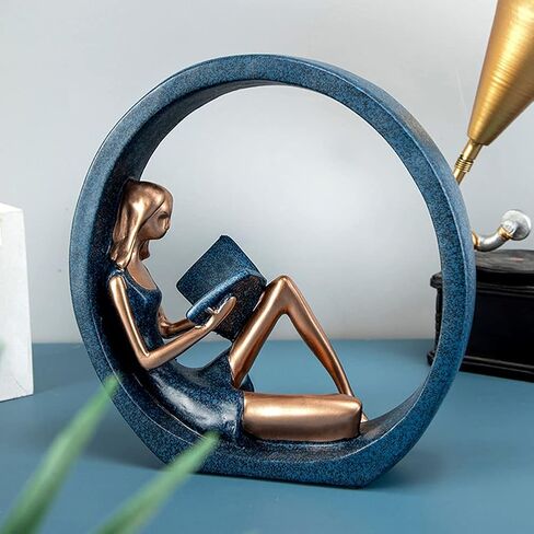 تمثال راتنج فتاة القراءة، منحوتة دائرية لفتاة اليوغا، هدية تمثال صغير لمعلمي القراء للمكتب، الخزانة، رف الكتب، ديكور المنزل المكتبي (الحجم: 8.07 × 8.07 بوصة) in Kuwait