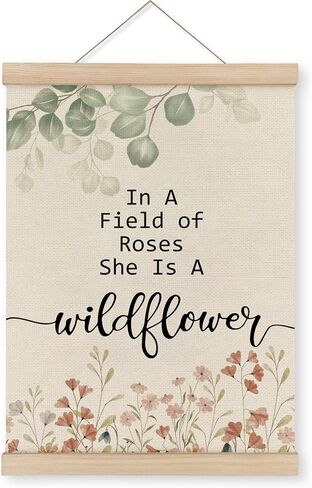 MAQIKA Baby Girl Nursery Decor Poster Framed with Wood Hanger, Boho Nursery Decor for Girl, Girl Nursery Hanging Wall Decor, Wildflower Nursery Decor Canvas Wall Art for Baby Girls Room 12x16 Inch in Saudi Arabia
