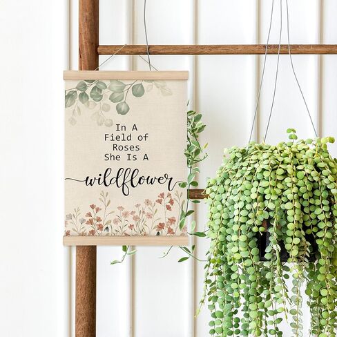 MAQIKA Baby Girl Nursery Decor Poster Framed with Wood Hanger, Boho Nursery Decor for Girl, Girl Nursery Hanging Wall Decor, Wildflower Nursery Decor Canvas Wall Art for Baby Girls Room 12x16 Inch in Saudi Arabia