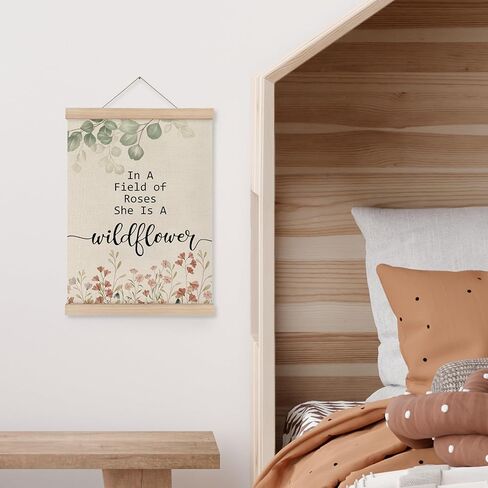 MAQIKA Baby Girl Nursery Decor Poster Framed with Wood Hanger, Boho Nursery Decor for Girl, Girl Nursery Hanging Wall Decor, Wildflower Nursery Decor Canvas Wall Art for Baby Girls Room 12x16 Inch in Saudi Arabia