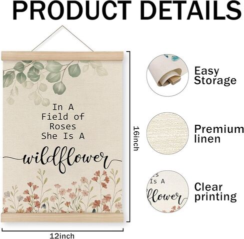 MAQIKA Baby Girl Nursery Decor Poster Framed with Wood Hanger, Boho Nursery Decor for Girl, Girl Nursery Hanging Wall Decor, Wildflower Nursery Decor Canvas Wall Art for Baby Girls Room 12x16 Inch in Saudi Arabia