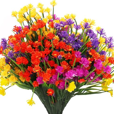 16 Bundles Artificial Flowers for Outdoors, Plastic Flowers, UV Resistant Fake Plants Faux Greenery Shrubs for Garden Outdoor Indoor Home Hanging Planter Patio Window Box Farmhouse Decor (4 Colors) in Saudi Arabia