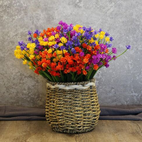 16 Bundles Artificial Flowers for Outdoors, Plastic Flowers, UV Resistant Fake Plants Faux Greenery Shrubs for Garden Outdoor Indoor Home Hanging Planter Patio Window Box Farmhouse Decor (4 Colors) in Saudi Arabia
