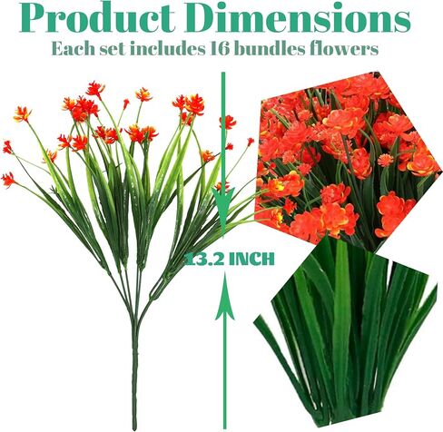 16 Bundles Artificial Flowers for Outdoors, Plastic Flowers, UV Resistant Fake Plants Faux Greenery Shrubs for Garden Outdoor Indoor Home Hanging Planter Patio Window Box Farmhouse Decor (4 Colors) in Saudi Arabia