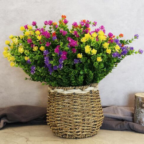16 Bundles Artificial Flowers for Outdoors, Plastic Flowers, UV Resistant Fake Plants Faux Greenery Shrubs for Garden Outdoor Indoor Home Hanging Planter Patio Window Box Farmhouse Decor (4 Colors) in Saudi Arabia