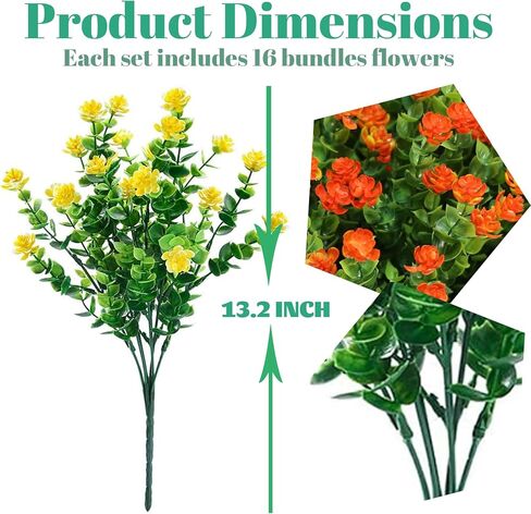 16 Bundles Artificial Flowers for Outdoors, Plastic Flowers, UV Resistant Fake Plants Faux Greenery Shrubs for Garden Outdoor Indoor Home Hanging Planter Patio Window Box Farmhouse Decor (4 Colors) in Saudi Arabia