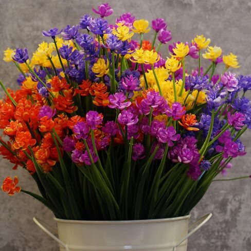 16 Bundles Artificial Flowers for Outdoors, Plastic Flowers, UV Resistant Fake Plants Faux Greenery Shrubs for Garden Outdoor Indoor Home Hanging Planter Patio Window Box Farmhouse Decor (4 Colors) in Saudi Arabia