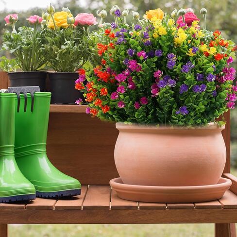 16 Bundles Artificial Flowers for Outdoors, Plastic Flowers, UV Resistant Fake Plants Faux Greenery Shrubs for Garden Outdoor Indoor Home Hanging Planter Patio Window Box Farmhouse Decor (4 Colors) in Saudi Arabia
