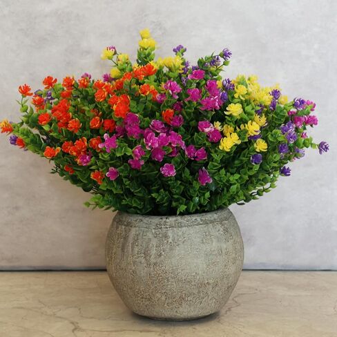 16 Bundles Artificial Flowers for Outdoors, Plastic Flowers, UV Resistant Fake Plants Faux Greenery Shrubs for Garden Outdoor Indoor Home Hanging Planter Patio Window Box Farmhouse Decor (4 Colors) in Saudi Arabia