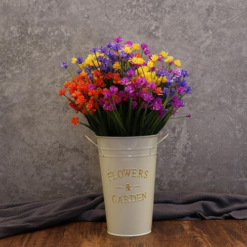 16 Bundles Artificial Flowers for Outdoors, Plastic Flowers, UV Resistant Fake Plants Faux Greenery Shrubs for Garden Outdoor Indoor Home Hanging Planter Patio Window Box Farmhouse Decor (4 Colors) in Saudi Arabia