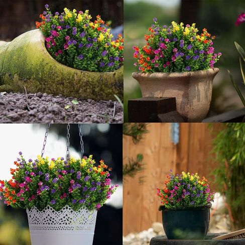 16 Bundles Artificial Flowers for Outdoors, Plastic Flowers, UV Resistant Fake Plants Faux Greenery Shrubs for Garden Outdoor Indoor Home Hanging Planter Patio Window Box Farmhouse Decor (4 Colors) in Saudi Arabia