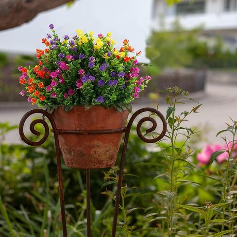 16 Bundles Artificial Flowers for Outdoors, Plastic Flowers, UV Resistant Fake Plants Faux Greenery Shrubs for Garden Outdoor Indoor Home Hanging Planter Patio Window Box Farmhouse Decor (4 Colors) in Saudi Arabia