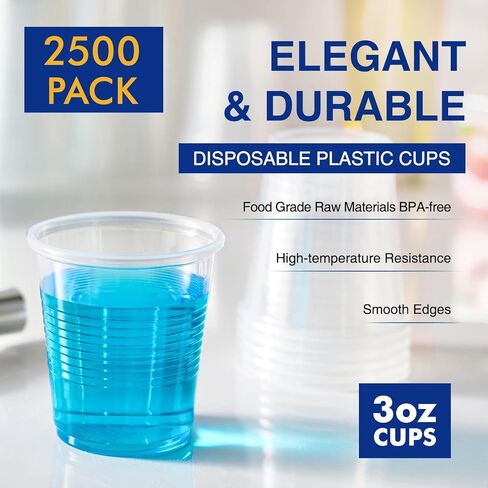 Turbo Bee 2500Pack 3oz Plastic Cups,Disposable Mouthwash Cups,3 Ounce Small Cups Ideal for Drinking Tasting, Food Samples，Mini Bathroom Cups in Saudi Arabia