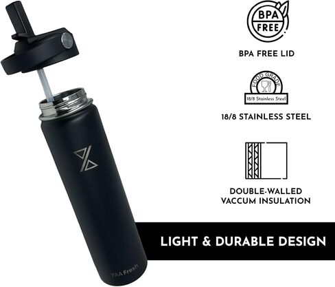Yaa Fresh 24Oz BPA-Free 24 Hr Cold/12 Hr Hot Insulated Stainless Steel Sports Water Bottle with Straw and Lid, Food-grade Double Walled, Leakproof, Insulated Thermos, Wide Mouth for Men, Women & Kids in Saudi Arabia