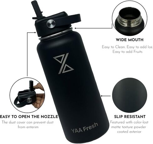 Yaa Fresh 24Oz BPA-Free 24 Hr Cold/12 Hr Hot Insulated Stainless Steel Sports Water Bottle with Straw and Lid, Food-grade Double Walled, Leakproof, Insulated Thermos, Wide Mouth for Men, Women & Kids in Saudi Arabia