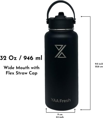 Yaa Fresh 24Oz BPA-Free 24 Hr Cold/12 Hr Hot Insulated Stainless Steel Sports Water Bottle with Straw and Lid, Food-grade Double Walled, Leakproof, Insulated Thermos, Wide Mouth for Men, Women & Kids in Saudi Arabia