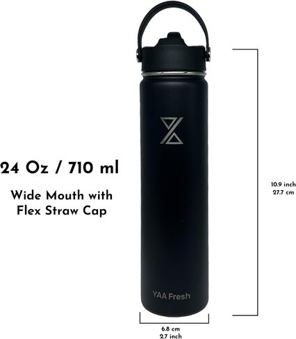 Yaa Fresh 24Oz BPA-Free 24 Hr Cold/12 Hr Hot Insulated Stainless Steel Sports Water Bottle with Straw and Lid, Food-grade Double Walled, Leakproof, Insulated Thermos, Wide Mouth for Men, Women & Kids in Saudi Arabia