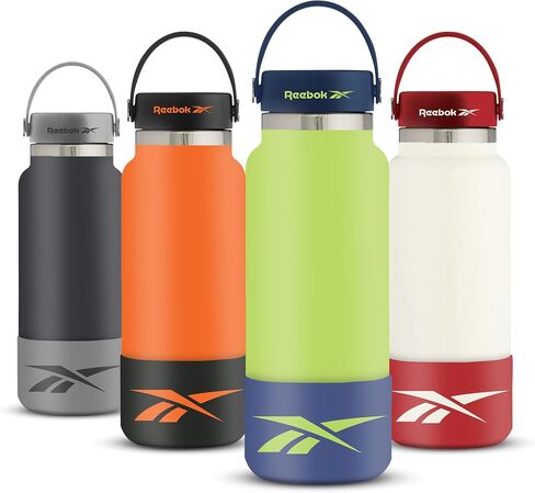 Reebok Stainless Steel Wide Mouth Water Bottle With Flex Cap For Outdoor - 40 oz - Double Wall Vacuum Insulated Sports Water Bottle With Silicone Sleeves, BPA Free in Saudi Arabia