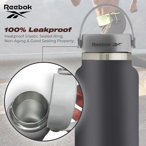 Reebok Stainless Steel Wide Mouth Water Bottle With Flex Cap For Outdoor - 40 oz - Double Wall Vacuum Insulated Sports Water Bottle With Silicone Sleeves, BPA Free in Saudi Arabia