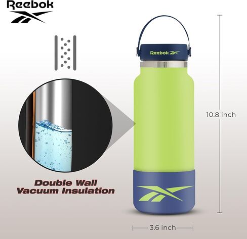 Reebok Stainless Steel Wide Mouth Water Bottle With Flex Cap For Outdoor - 40 oz - Double Wall Vacuum Insulated Sports Water Bottle With Silicone Sleeves, BPA Free in Saudi Arabia