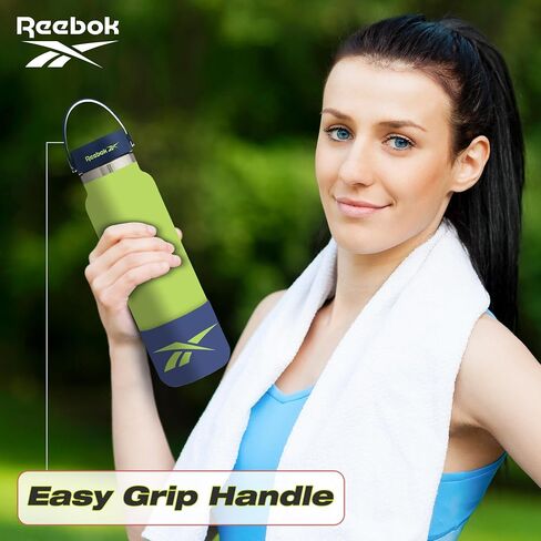 Reebok Stainless Steel Wide Mouth Water Bottle With Flex Cap For Outdoor - 40 oz - Double Wall Vacuum Insulated Sports Water Bottle With Silicone Sleeves, BPA Free in Saudi Arabia