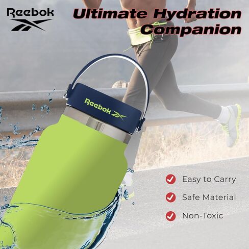 Reebok Stainless Steel Wide Mouth Water Bottle With Flex Cap For Outdoor - 40 oz - Double Wall Vacuum Insulated Sports Water Bottle With Silicone Sleeves, BPA Free in Saudi Arabia
