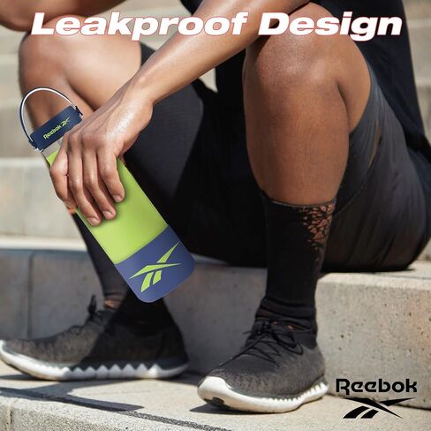 Reebok Stainless Steel Wide Mouth Water Bottle With Flex Cap For Outdoor - 40 oz - Double Wall Vacuum Insulated Sports Water Bottle With Silicone Sleeves, BPA Free in Saudi Arabia