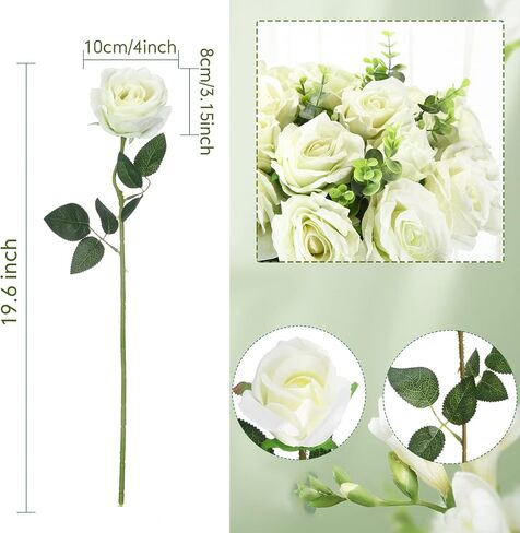 Hoteam 30 Pcs Velvet Flowers with Long Stem 4 Inch Large Artificial Roses Bulk Realistic Fake Real Touch Flowers Mother's Day Fake Roses Bouquet for Home Garden Wedding Party Decor (Red) in Saudi Arabia