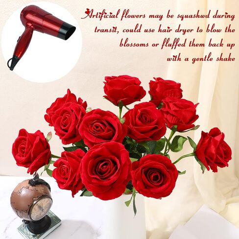 Hoteam 30 Pcs Velvet Flowers with Long Stem 4 Inch Large Artificial Roses Bulk Realistic Fake Real Touch Flowers Mother's Day Fake Roses Bouquet for Home Garden Wedding Party Decor (Red) in Saudi Arabia
