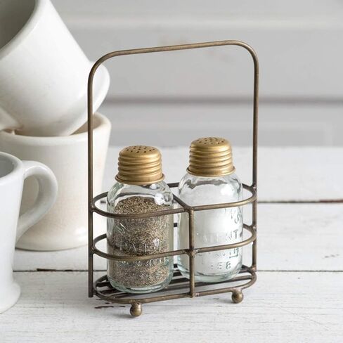 Salt and Pepper Carrier with Shakers - Antique Brass in Saudi Arabia