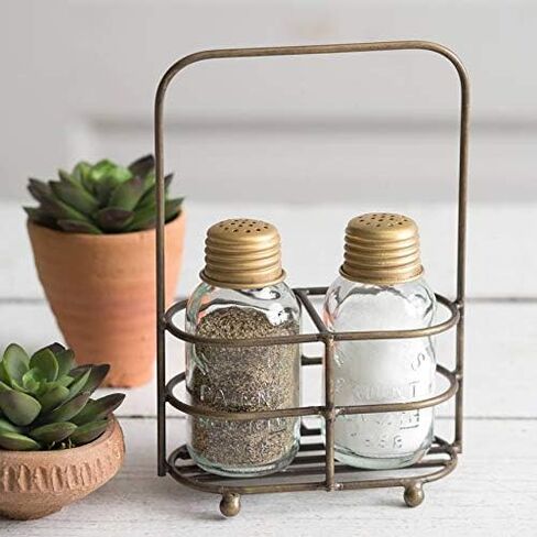 Salt and Pepper Carrier with Shakers - Antique Brass in Saudi Arabia