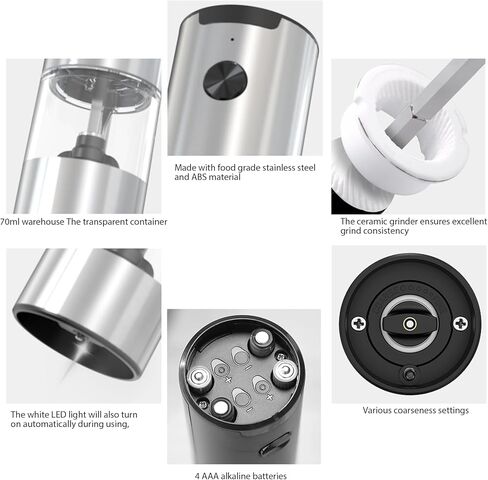 Electric Salt and Pepper Grinder Set,One-handed Automatic Operation, white LED Light,Dual Charging Base, Adjustable Coarseness,Battery Powered,Generous Capacity (1) in Saudi Arabia