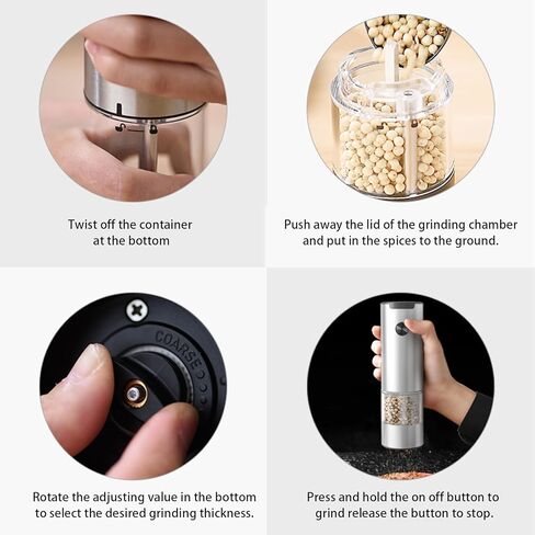 Electric Salt and Pepper Grinder Set,One-handed Automatic Operation, white LED Light,Dual Charging Base, Adjustable Coarseness,Battery Powered,Generous Capacity (1) in Saudi Arabia